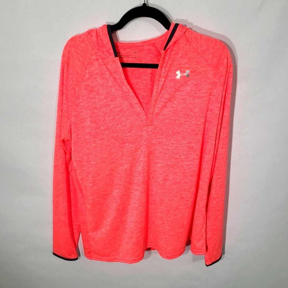 Under Armour Women's Size Large L Hooded Pink Loose Heat‎ Gear Hoodie Top Shirt
